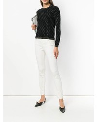 schwarzer und weißer gepunkteter Pullover mit einem Rundhalsausschnitt von Twin-Set