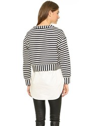 schwarzer und weißer horizontal gestreifter kurzer Pullover von Derek Lam