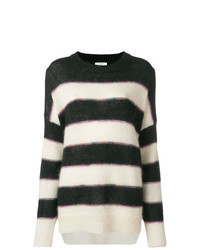schwarzer und weißer horizontal gestreifter Oversize Pullover