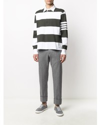 schwarzer und weißer horizontal gestreifter Polo Pullover von Thom Browne