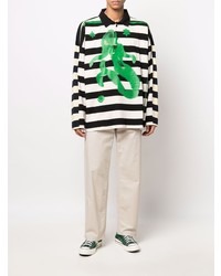 schwarzer und weißer horizontal gestreifter Polo Pullover von MSGM