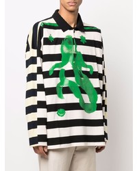 schwarzer und weißer horizontal gestreifter Polo Pullover von MSGM