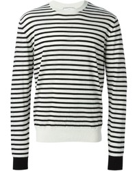 schwarzer und weißer horizontal gestreifter Pullover mit einem Rundhalsausschnitt von Ami