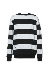 schwarzer und weißer horizontal gestreifter Pullover mit einem Rundhalsausschnitt von Amiri