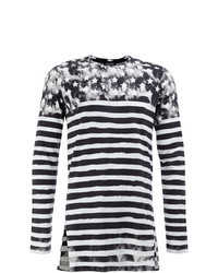schwarzer und weißer horizontal gestreifter Pullover mit einem Rundhalsausschnitt von Balmain