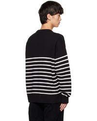 schwarzer und weißer horizontal gestreifter Pullover mit einem Rundhalsausschnitt von AMI Alexandre Mattiussi