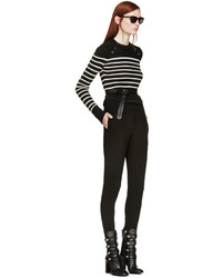 schwarzer und weißer horizontal gestreifter Pullover mit einem Rundhalsausschnitt von Isabel Marant