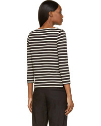 schwarzer und weißer horizontal gestreifter Pullover mit einem Rundhalsausschnitt von YMC