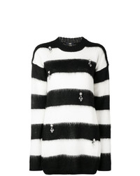 schwarzer und weißer horizontal gestreifter Pullover mit einem Rundhalsausschnitt von Cavalli Class