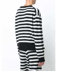 schwarzer und weißer horizontal gestreifter Pullover mit einem Rundhalsausschnitt von Morgan Lane