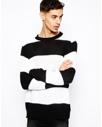 schwarzer und weißer horizontal gestreifter Pullover mit einem Rundhalsausschnitt von Cheap Monday