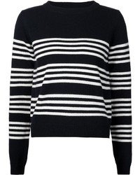 schwarzer und weißer horizontal gestreifter Pullover mit einem Rundhalsausschnitt von Chinti and Parker