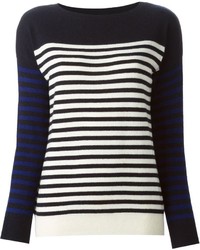 schwarzer und weißer horizontal gestreifter Pullover mit einem Rundhalsausschnitt von Demy Lee