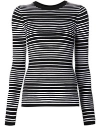 schwarzer und weißer horizontal gestreifter Pullover mit einem Rundhalsausschnitt von Dion Lee