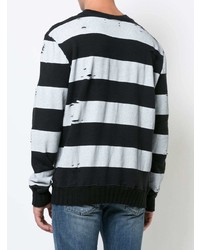 schwarzer und weißer horizontal gestreifter Pullover mit einem Rundhalsausschnitt von Amiri