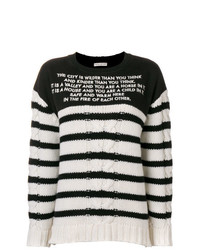 schwarzer und weißer horizontal gestreifter Pullover mit einem Rundhalsausschnitt von EACH X OTHER
