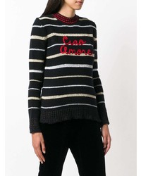 schwarzer und weißer horizontal gestreifter Pullover mit einem Rundhalsausschnitt von Giada Benincasa