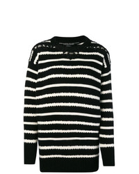 schwarzer und weißer horizontal gestreifter Pullover mit einem Rundhalsausschnitt von Ermanno Scervino