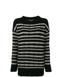 schwarzer und weißer horizontal gestreifter Pullover mit einem Rundhalsausschnitt von Ermanno Scervino