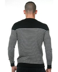 schwarzer und weißer horizontal gestreifter Pullover mit einem Rundhalsausschnitt von EX-PENT