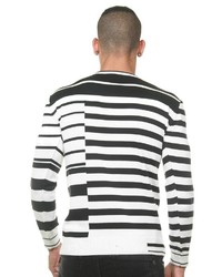 schwarzer und weißer horizontal gestreifter Pullover mit einem Rundhalsausschnitt von EX-PENT