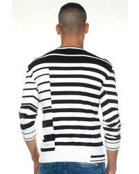 schwarzer und weißer horizontal gestreifter Pullover mit einem Rundhalsausschnitt von EX-PENT