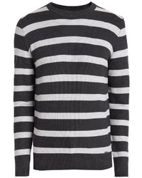 schwarzer und weißer horizontal gestreifter Pullover mit einem Rundhalsausschnitt von FiNN FLARE