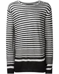 schwarzer und weißer horizontal gestreifter Pullover mit einem Rundhalsausschnitt von Haider Ackermann