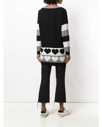 schwarzer und weißer horizontal gestreifter Pullover mit einem Rundhalsausschnitt von Twin-Set