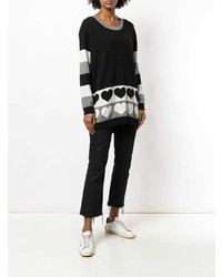 schwarzer und weißer horizontal gestreifter Pullover mit einem Rundhalsausschnitt von Twin-Set