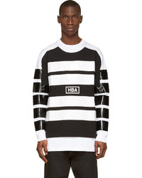 schwarzer und weißer horizontal gestreifter Pullover mit einem Rundhalsausschnitt von Hood by Air