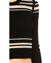 schwarzer und weißer horizontal gestreifter Pullover mit einem Rundhalsausschnitt von Milly