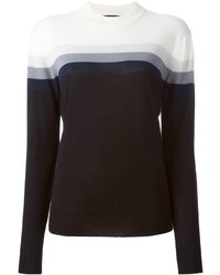 schwarzer und weißer horizontal gestreifter Pullover mit einem Rundhalsausschnitt von Jonathan Saunders