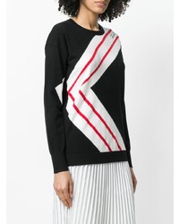 schwarzer und weißer horizontal gestreifter Pullover mit einem Rundhalsausschnitt von Karl Lagerfeld