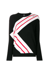 schwarzer und weißer horizontal gestreifter Pullover mit einem Rundhalsausschnitt von Karl Lagerfeld