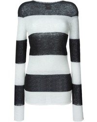 schwarzer und weißer horizontal gestreifter Pullover mit einem Rundhalsausschnitt von Laneus