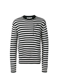 schwarzer und weißer horizontal gestreifter Pullover mit einem Rundhalsausschnitt von McQ Alexander McQueen