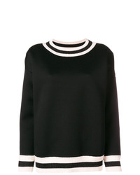 schwarzer und weißer horizontal gestreifter Pullover mit einem Rundhalsausschnitt von Moncler