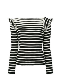 schwarzer und weißer horizontal gestreifter Pullover mit einem Rundhalsausschnitt von MSGM