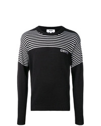 schwarzer und weißer horizontal gestreifter Pullover mit einem Rundhalsausschnitt von MSGM