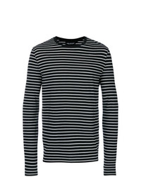 schwarzer und weißer horizontal gestreifter Pullover mit einem Rundhalsausschnitt von Neil Barrett