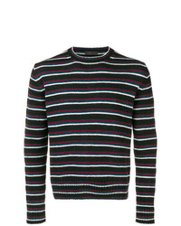 schwarzer und weißer horizontal gestreifter Pullover mit einem Rundhalsausschnitt von Prada