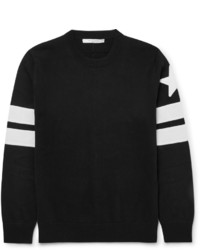 schwarzer und weißer horizontal gestreifter Pullover mit einem Rundhalsausschnitt