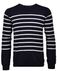 schwarzer und weißer horizontal gestreifter Pullover mit einem Rundhalsausschnitt von RAGMAN