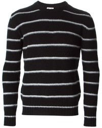 schwarzer und weißer horizontal gestreifter Pullover mit einem Rundhalsausschnitt von Saint Laurent