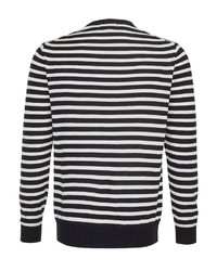 schwarzer und weißer horizontal gestreifter Pullover mit einem Rundhalsausschnitt von Seidensticker