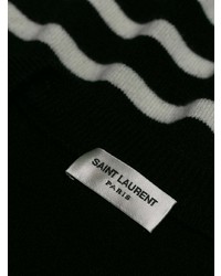 schwarzer und weißer horizontal gestreifter Pullover mit einem Rundhalsausschnitt von Saint Laurent