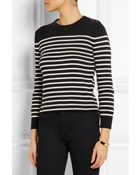 schwarzer und weißer horizontal gestreifter Pullover mit einem Rundhalsausschnitt von Saint Laurent