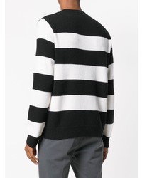 schwarzer und weißer horizontal gestreifter Pullover mit einem Rundhalsausschnitt von Dondup
