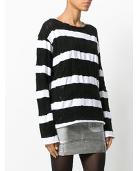 schwarzer und weißer horizontal gestreifter Pullover mit einem Rundhalsausschnitt von RtA